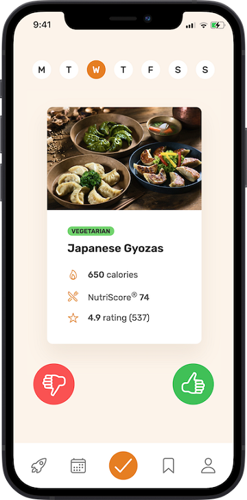 iPhone app, approving meal plan screen